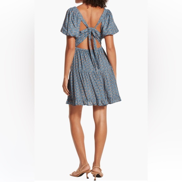 WISHLIST Floral Open Back Tiered Dress/blue size L - Picture 4 of 5